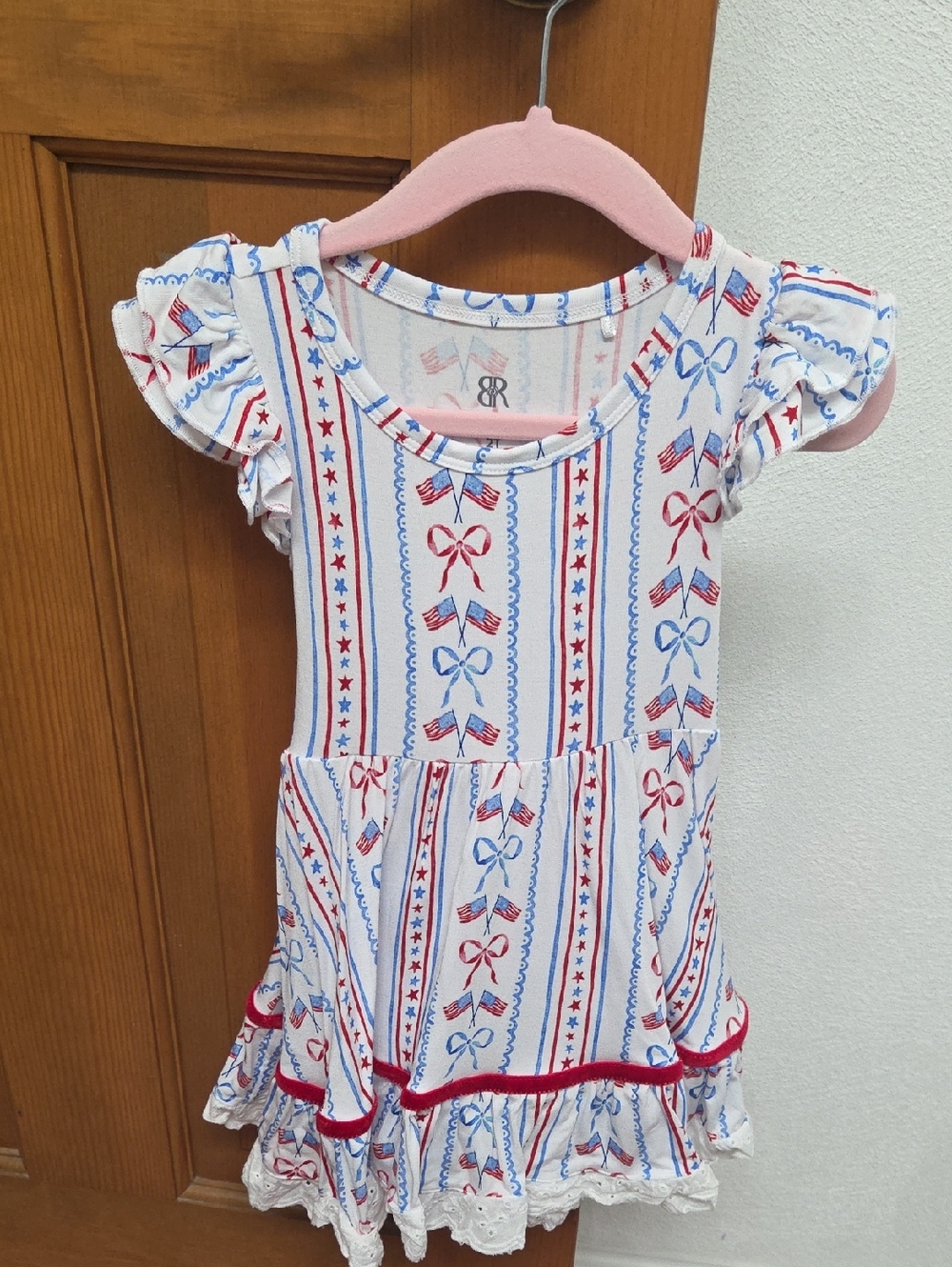 Girls' Red & Blue Bow-Print Casual Dress